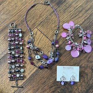 Lia Sophia Purple and Pink Multi-Strand Bracelet Set